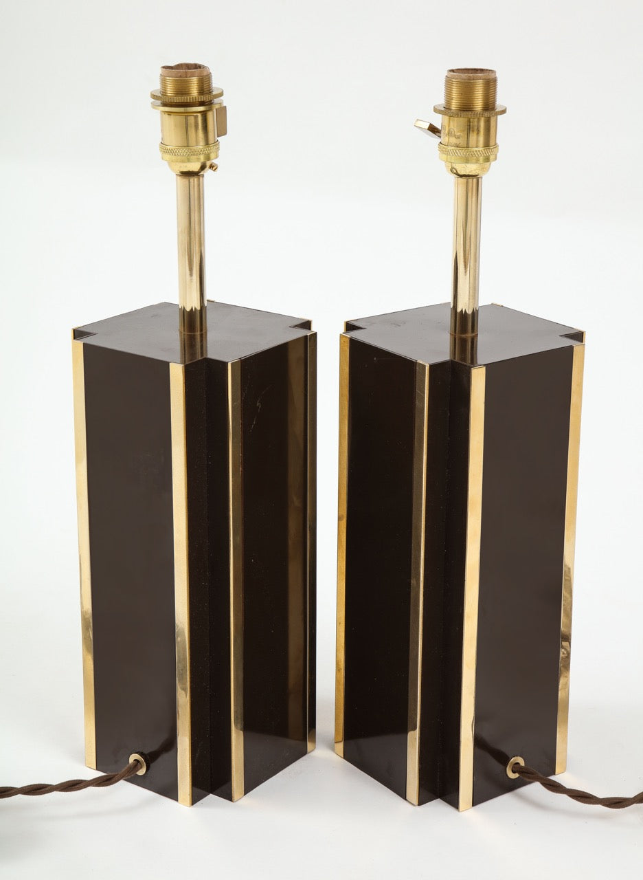 1970s Deep Brown Laminate Table Lamps, France