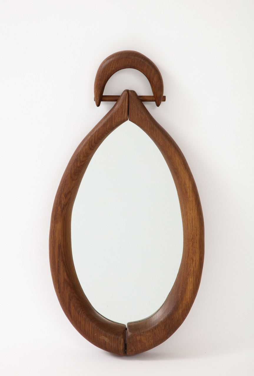 Brutalist Solid Wood Wall Mirror, France, 1960's