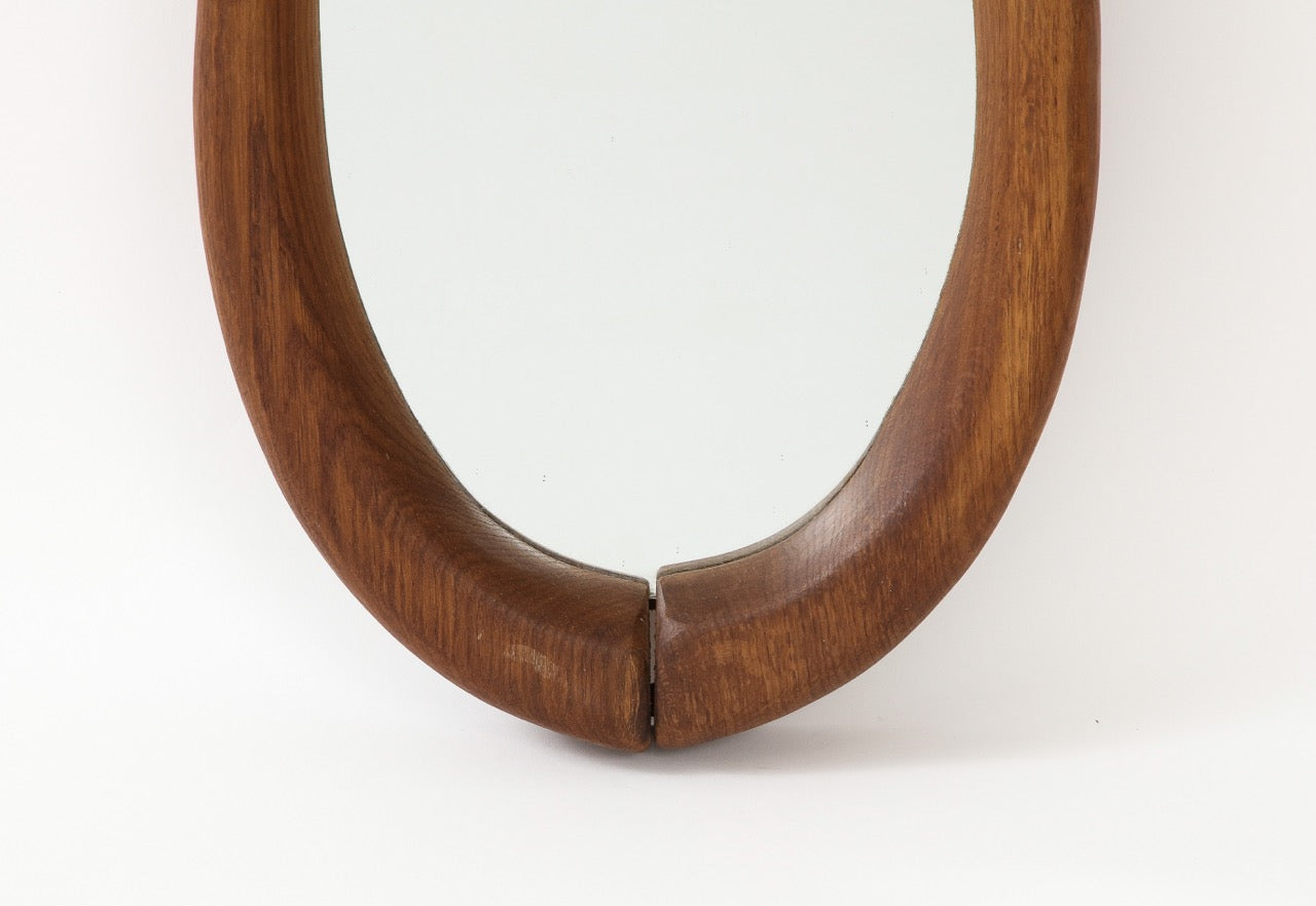 Brutalist Solid Wood Wall Mirror, France, 1960's