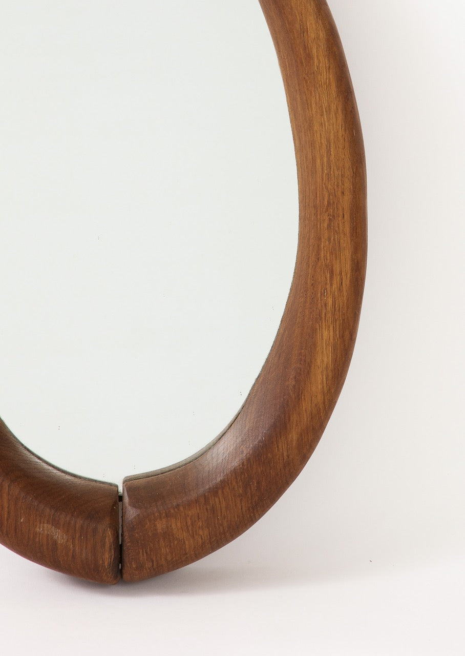 Brutalist Solid Wood Wall Mirror, France, 1960's