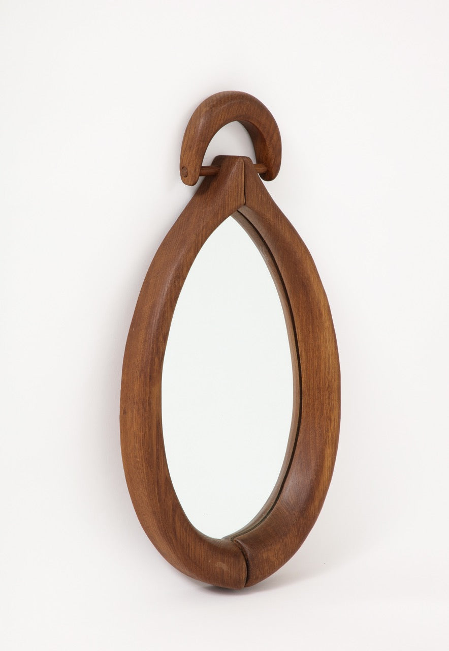 Brutalist Solid Wood Wall Mirror, France, 1960's