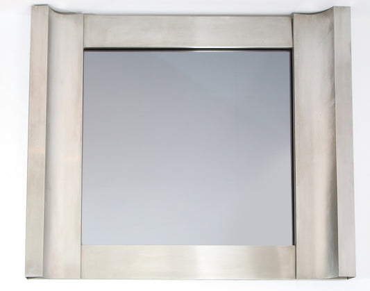 Graphic Stainless Steel Graphic Mirror in the style of Féal - Italy 1970's