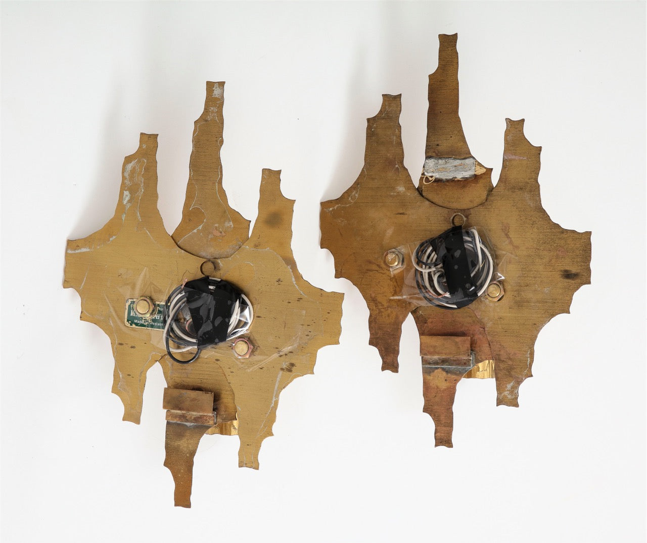 Pair of Brutalist Cut & Etched Brass Sconces - Germany 1970s