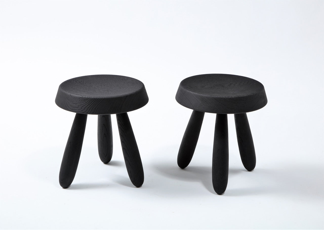 Deep Charcoal Burnt Oak Tripod Stool by Douglas Mont for Facto Atelier Paris