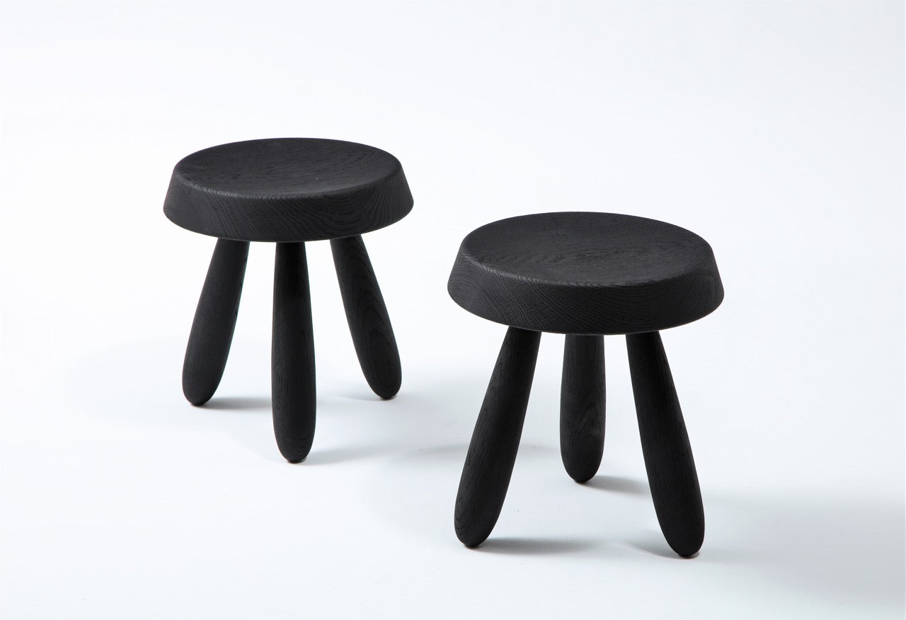 Deep Charcoal Burnt Oak Tripod Stool by Douglas Mont for Facto Atelier Paris