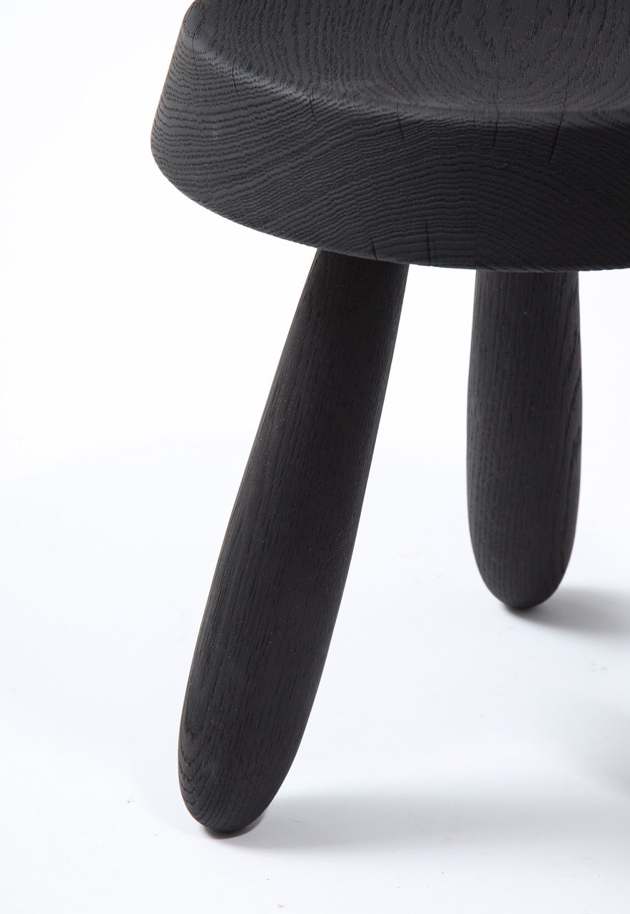 Deep Charcoal Burnt Oak Tripod Stool by Douglas Mont for Facto Atelier Paris