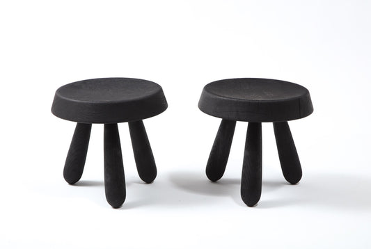 Petite Charcoal Burnt Oak Tripod Stool by Douglas Mont for Facto Atelier, Paris