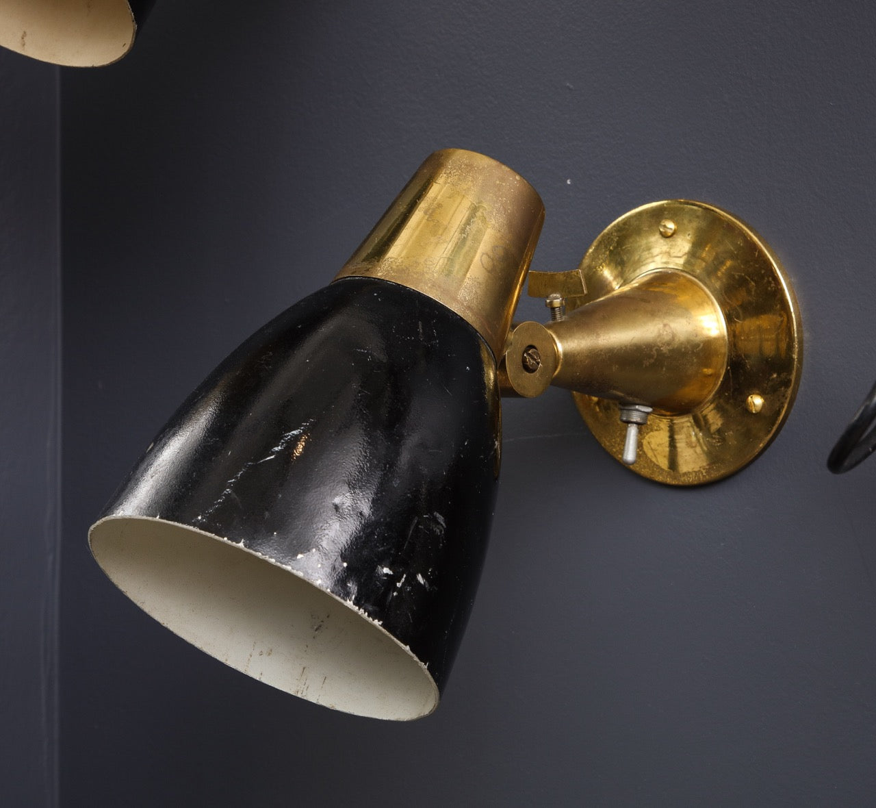 Pair of Brass and Enameled Steel Sconces Att. to Oscar Torlasco, Italy, 1950's