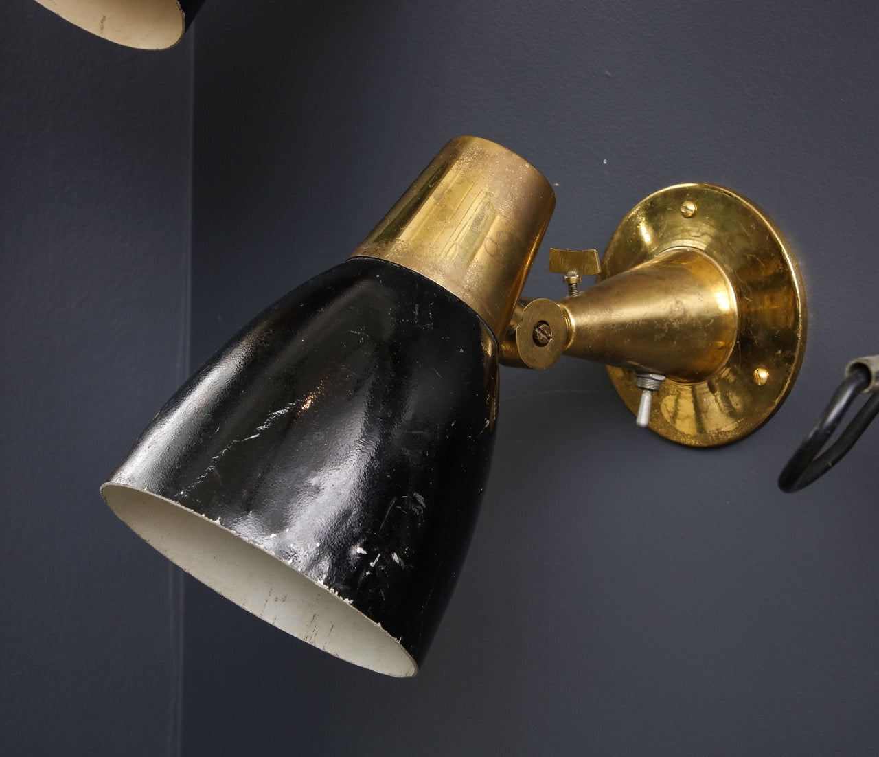 Pair of Brass and Enameled Steel Sconces Att. to Oscar Torlasco, Italy, 1950's