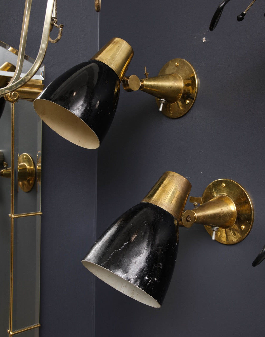 Pair of Brass and Enameled Steel Sconces Att. to Oscar Torlasco, Italy, 1950's