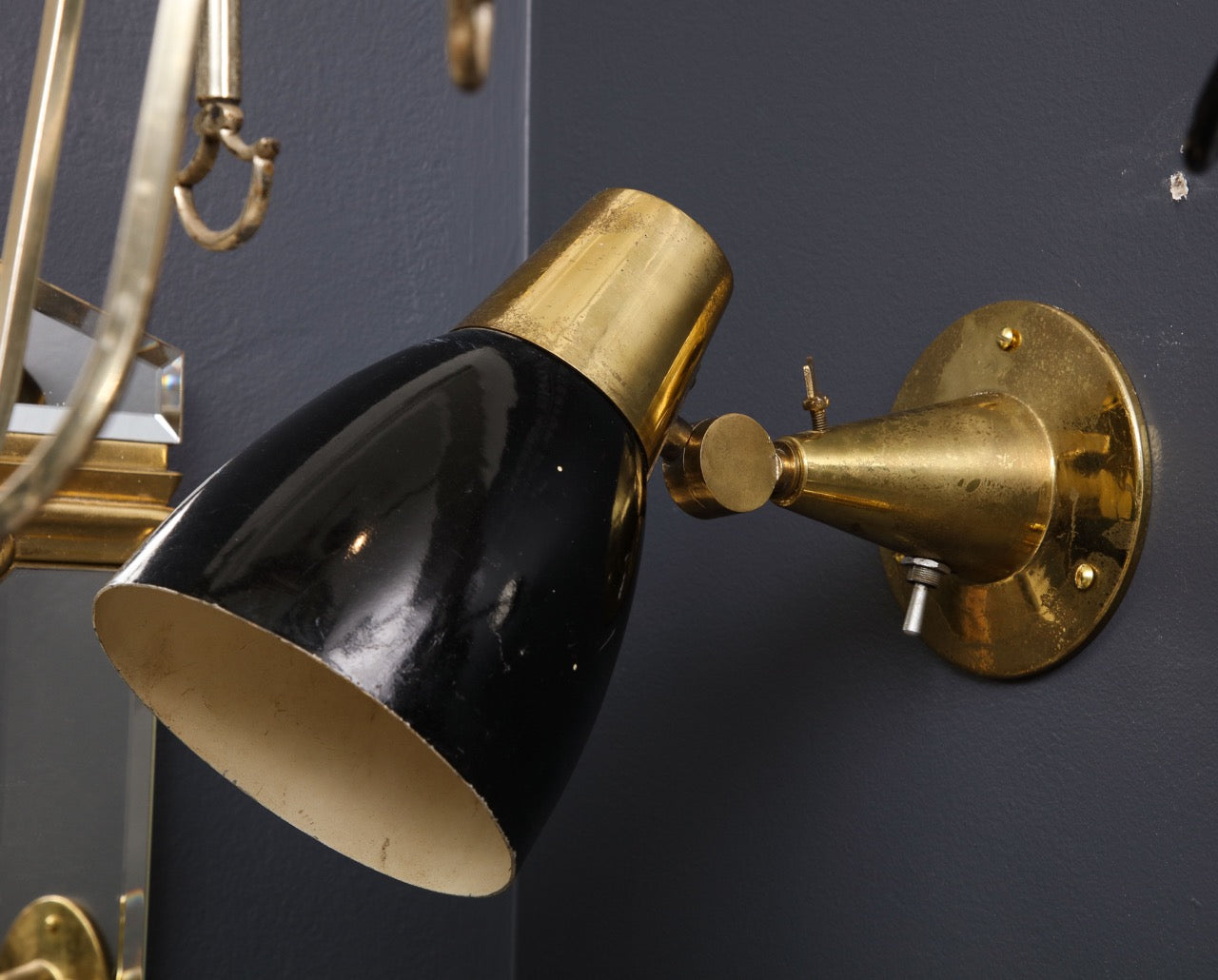 Pair of Brass and Enameled Steel Sconces Att. to Oscar Torlasco, Italy, 1950's