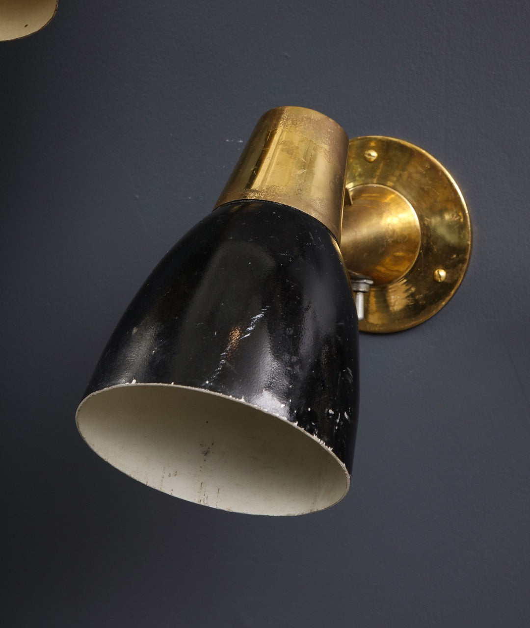 Pair of Brass and Enameled Steel Sconces Att. to Oscar Torlasco, Italy, 1950's