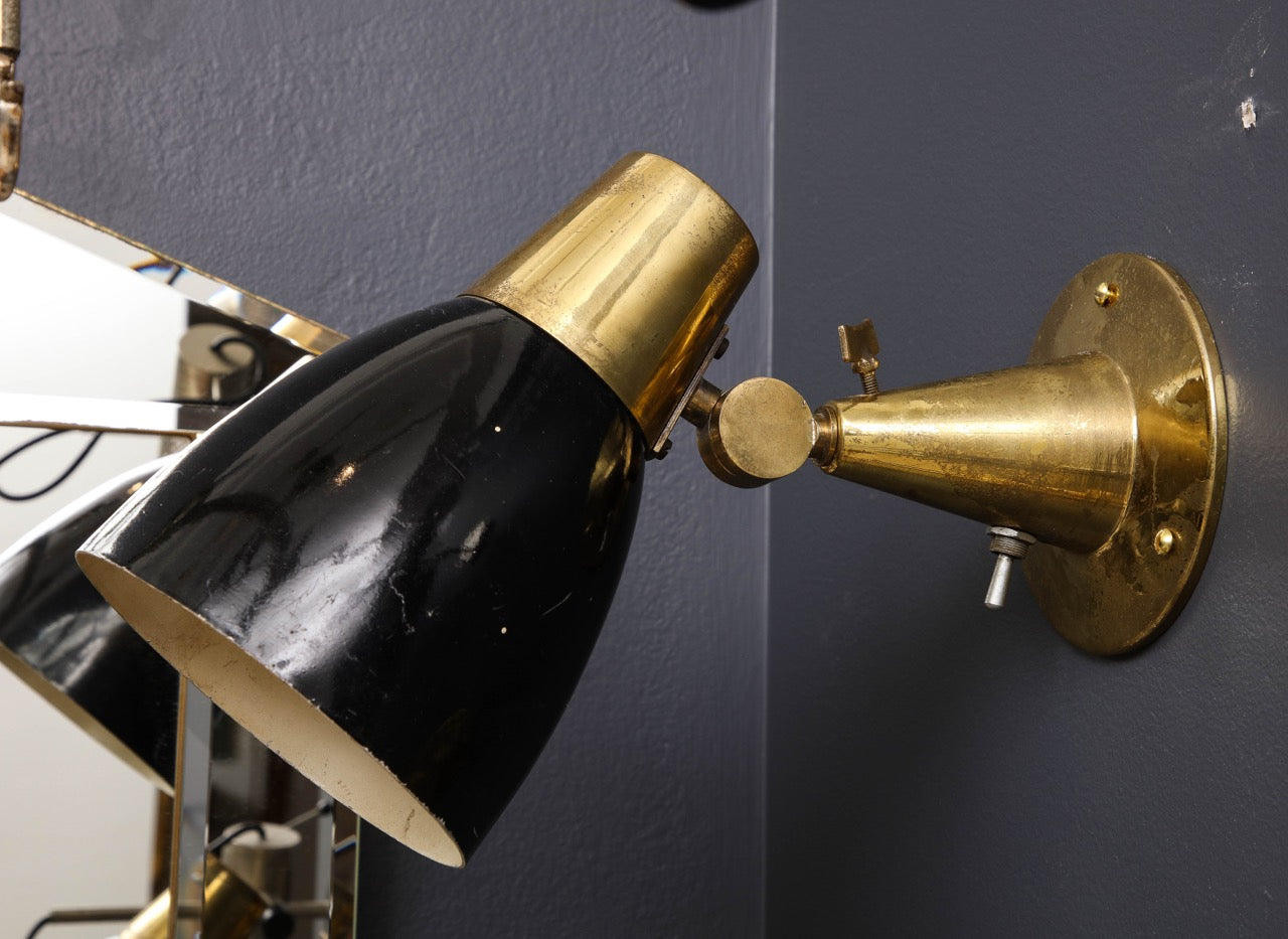 Pair of Brass and Enameled Steel Sconces Att. to Oscar Torlasco, Italy, 1950's