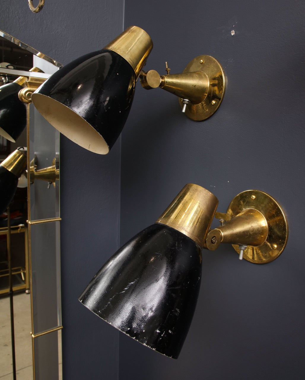 Pair of Brass and Enameled Steel Sconces Att. to Oscar Torlasco, Italy, 1950's