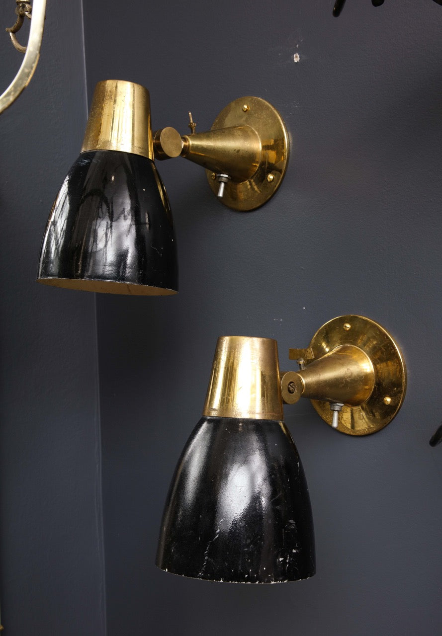 Pair of Brass and Enameled Steel Sconces Att. to Oscar Torlasco, Italy, 1950's