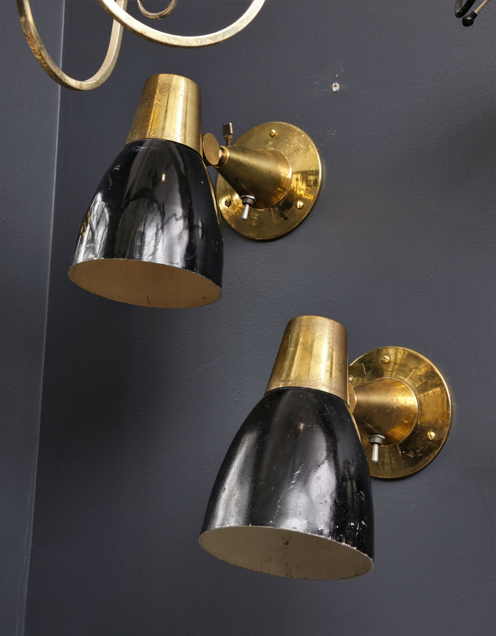 Pair of Brass and Enameled Steel Sconces Att. to Oscar Torlasco, Italy, 1950's