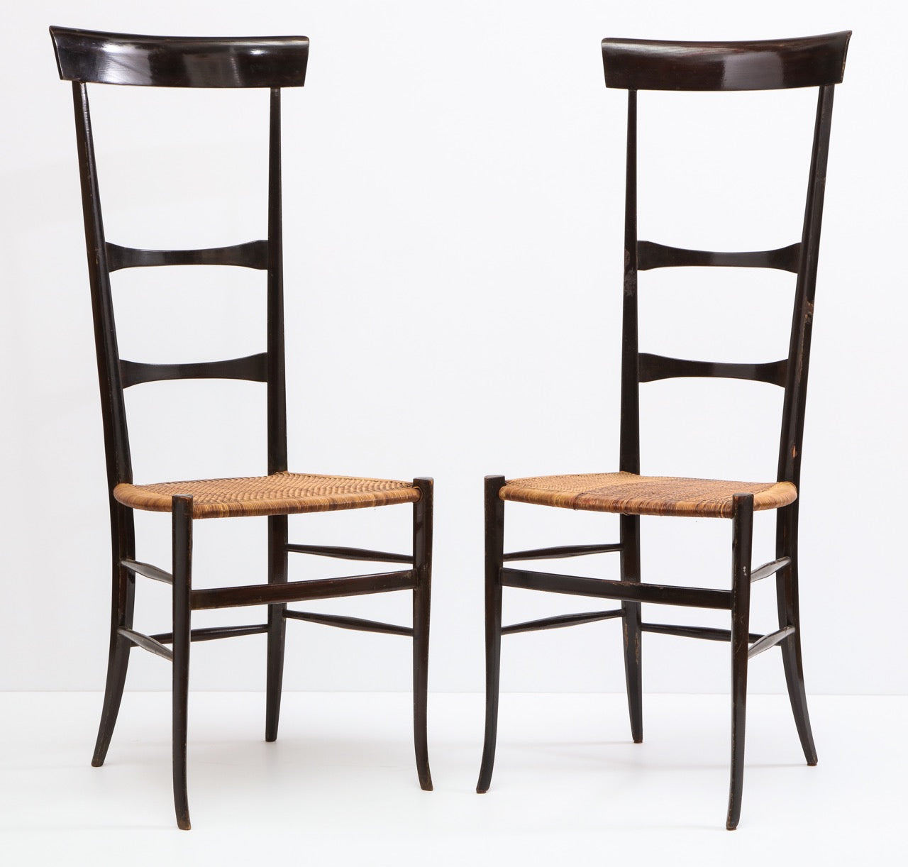 Rare Pair of Wing Back Chiavarine "Super Leggera" Chairs, Italy, 1950s