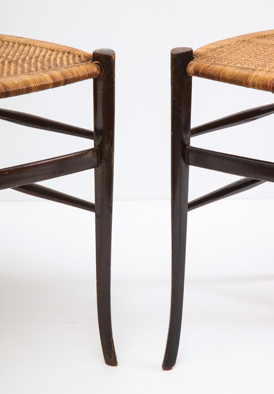 Rare Pair of Wing Back Chiavarine "Super Leggera" Chairs, Italy, 1950s