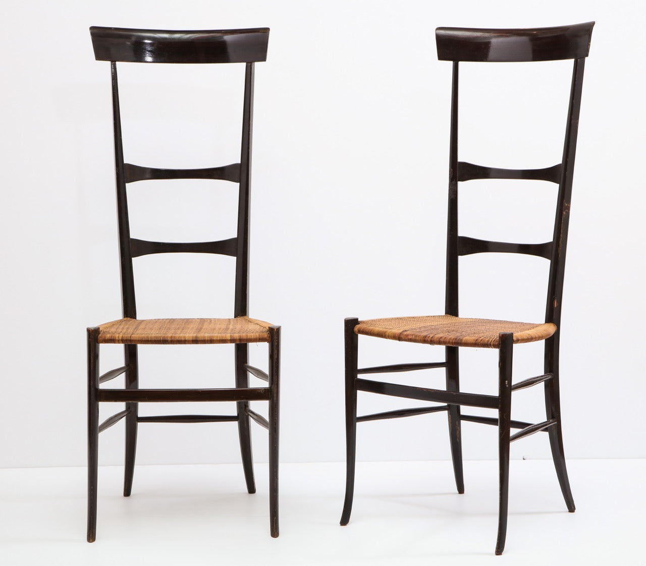 Rare Pair of Wing Back Chiavarine "Super Leggera" Chairs, Italy, 1950s