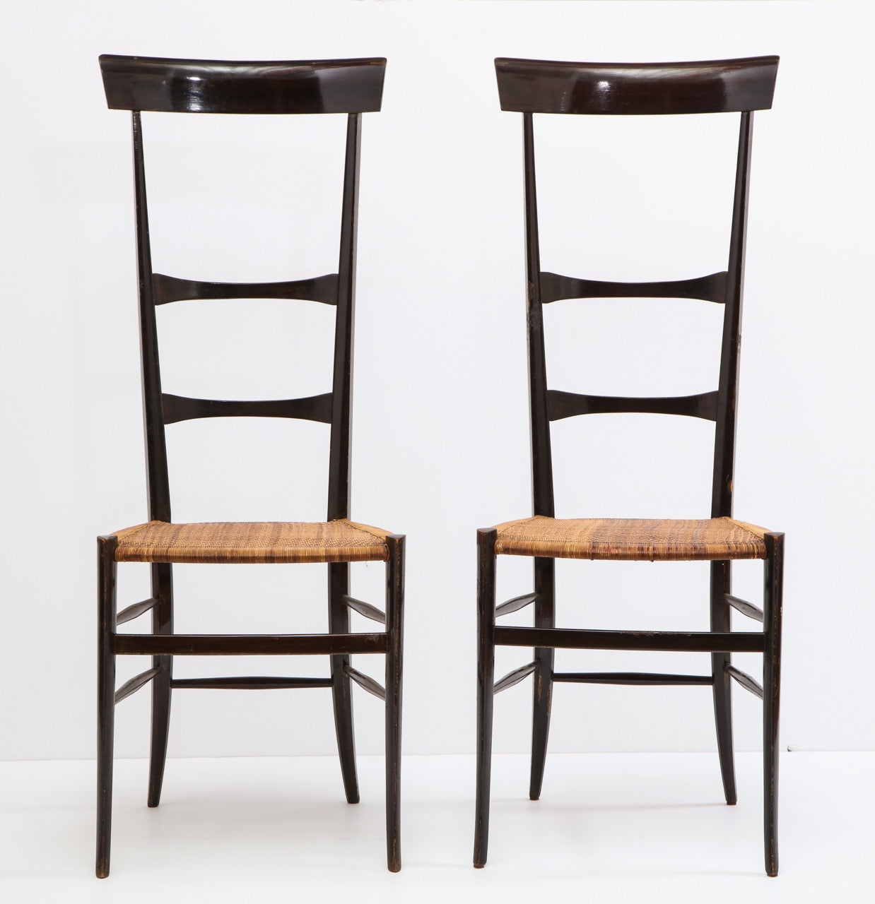 Rare Pair of Wing Back Chiavarine "Super Leggera" Chairs, Italy, 1950s