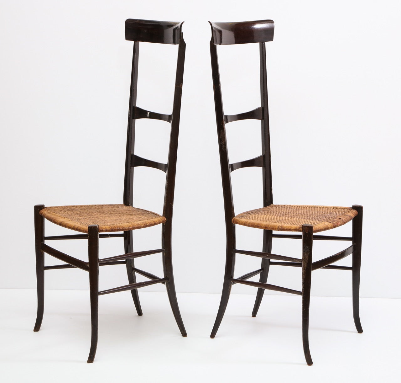 Rare Pair of Wing Back Chiavarine "Super Leggera" Chairs, Italy, 1950s