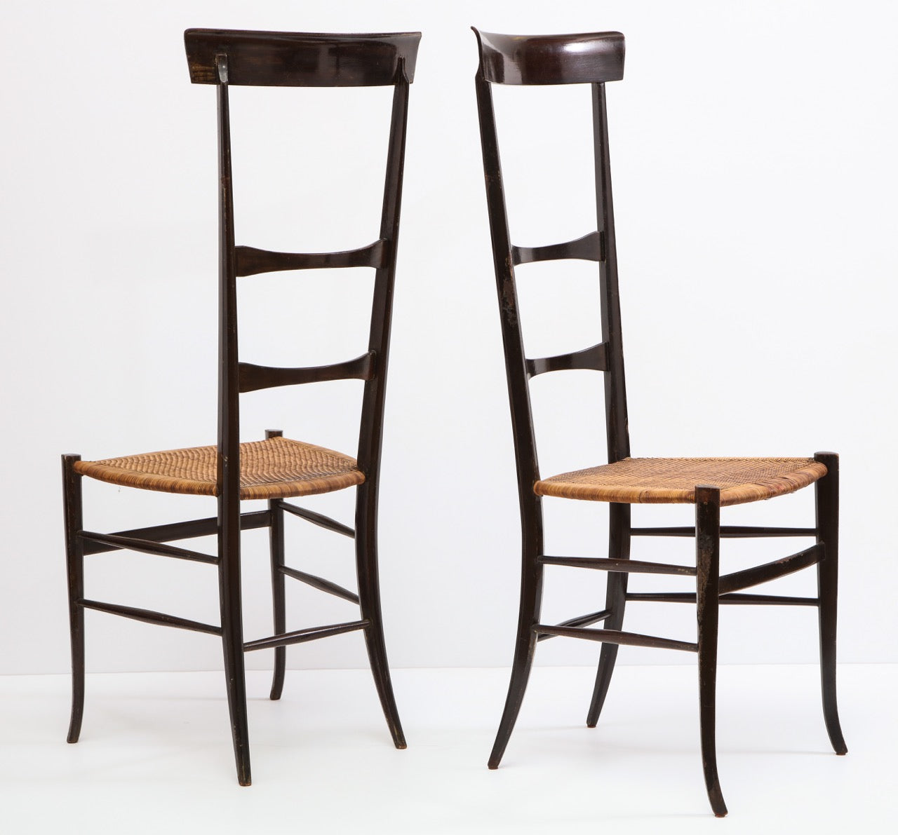 Rare Pair of Wing Back Chiavarine "Super Leggera" Chairs, Italy, 1950s