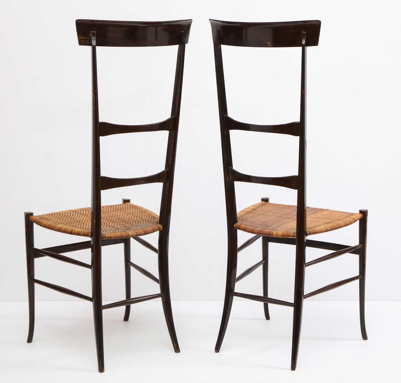 Rare Pair of Wing Back Chiavarine "Super Leggera" Chairs, Italy, 1950s