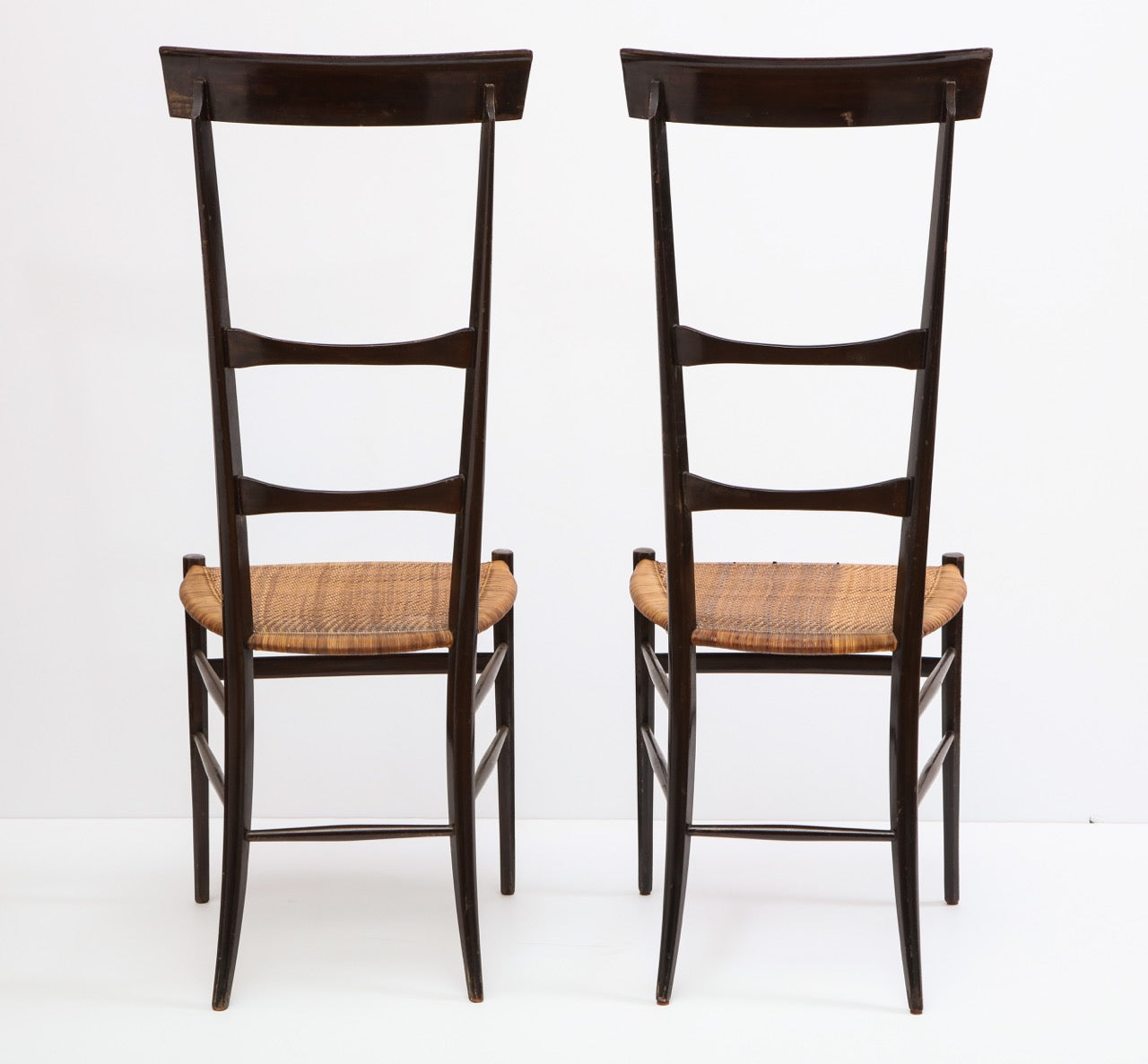 Rare Pair of Wing Back Chiavarine "Super Leggera" Chairs, Italy, 1950s