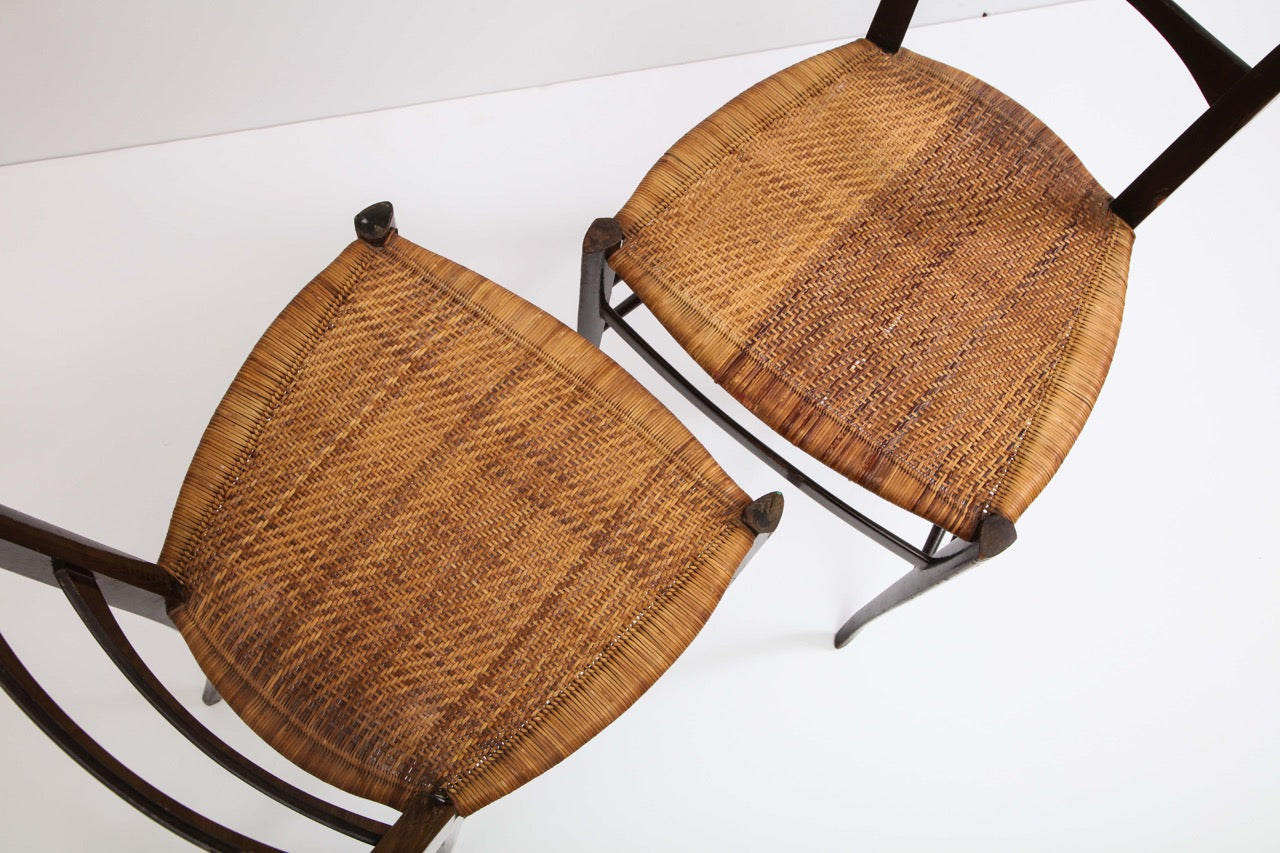 Rare Pair of Wing Back Chiavarine "Super Leggera" Chairs, Italy, 1950s