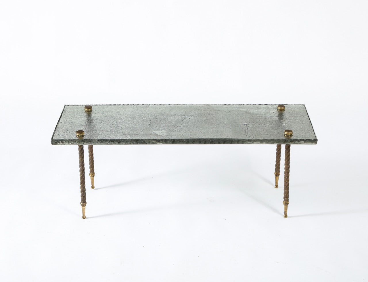 Saint Gobain Glass and Brass Feet Coffee Table Attibuted Maison Ramsay, France