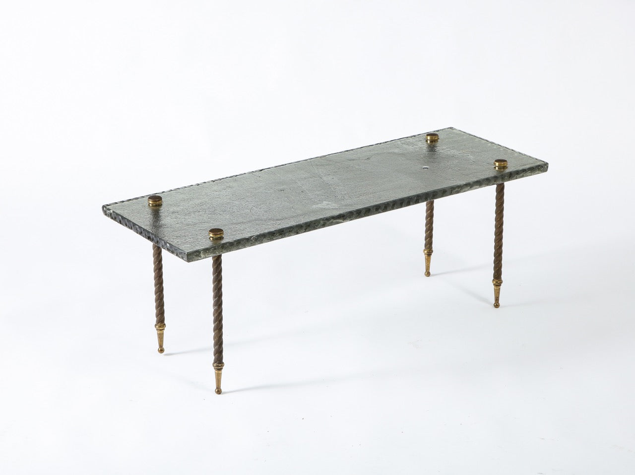 Saint Gobain Glass and Brass Feet Coffee Table Attibuted Maison Ramsay, France