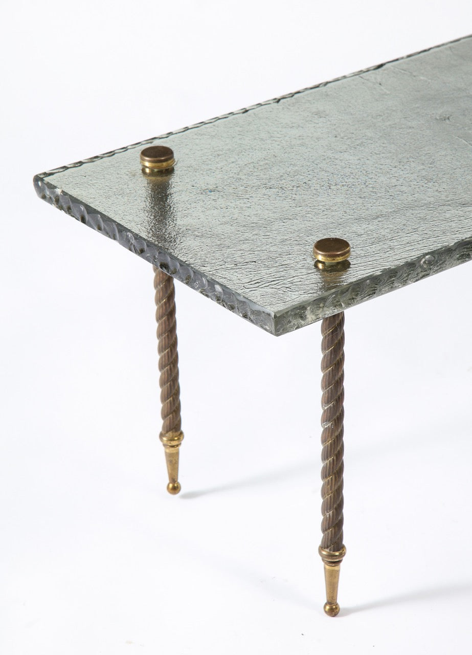 Saint Gobain Glass and Brass Feet Coffee Table Attibuted Maison Ramsay, France