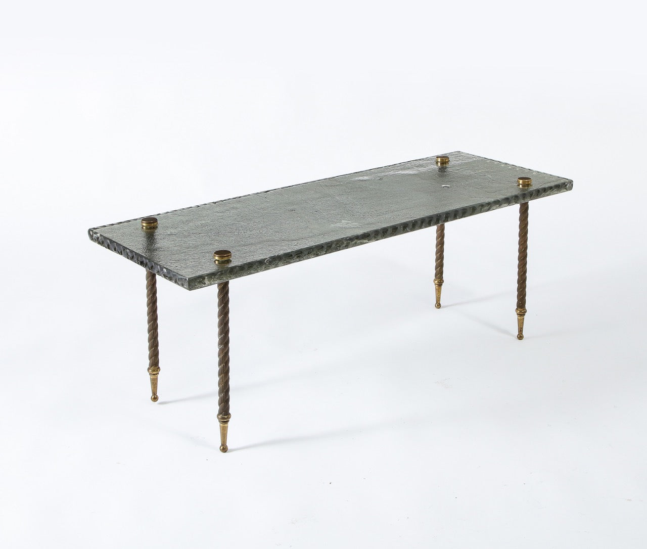 Saint Gobain Glass and Brass Feet Coffee Table Attibuted Maison Ramsay, France