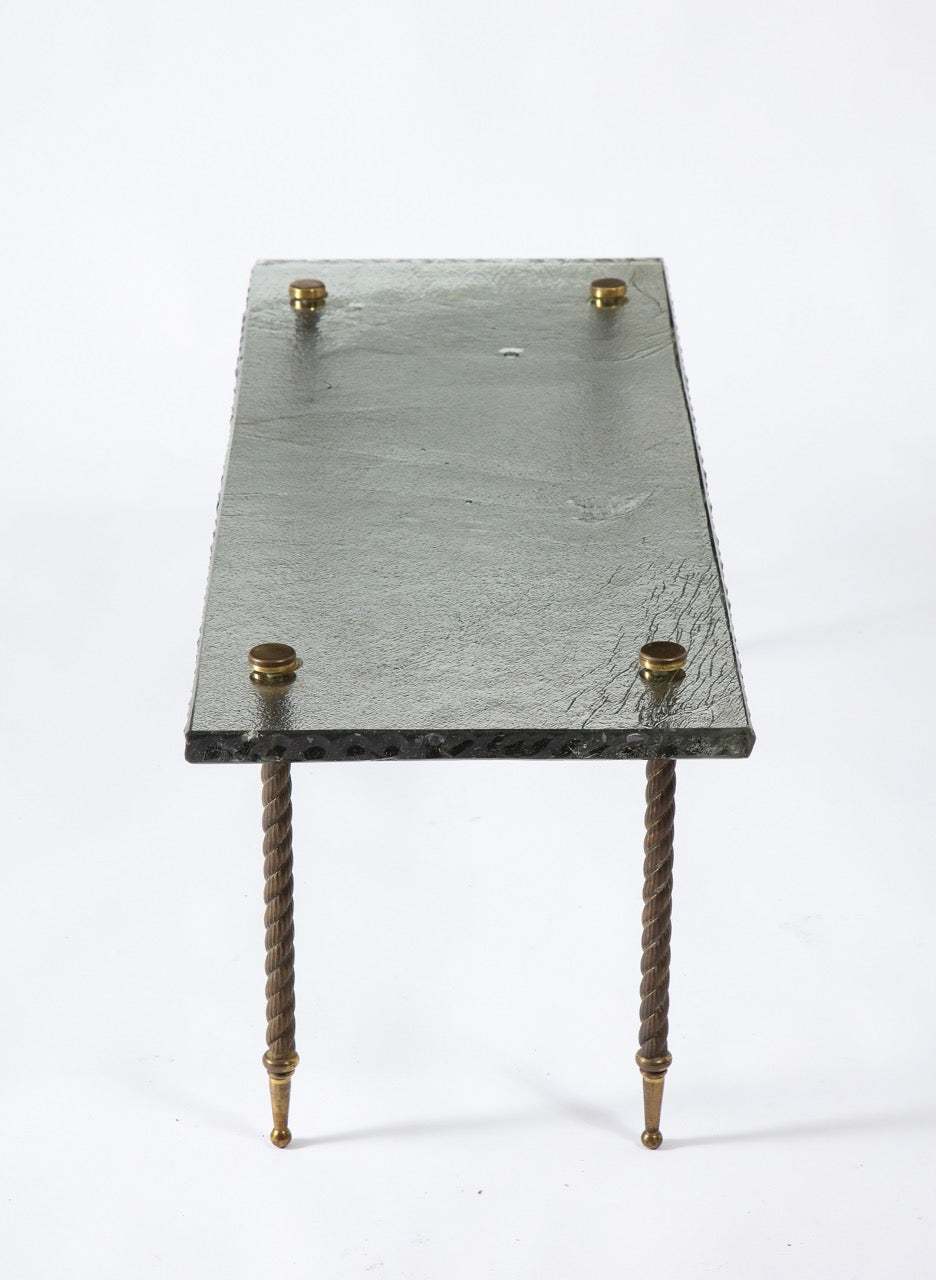 Saint Gobain Glass and Brass Feet Coffee Table Attibuted Maison Ramsay, France