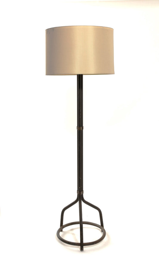 Brutalist Tripod Steel Tube Floor Lamp with Brass Details - France 1970's