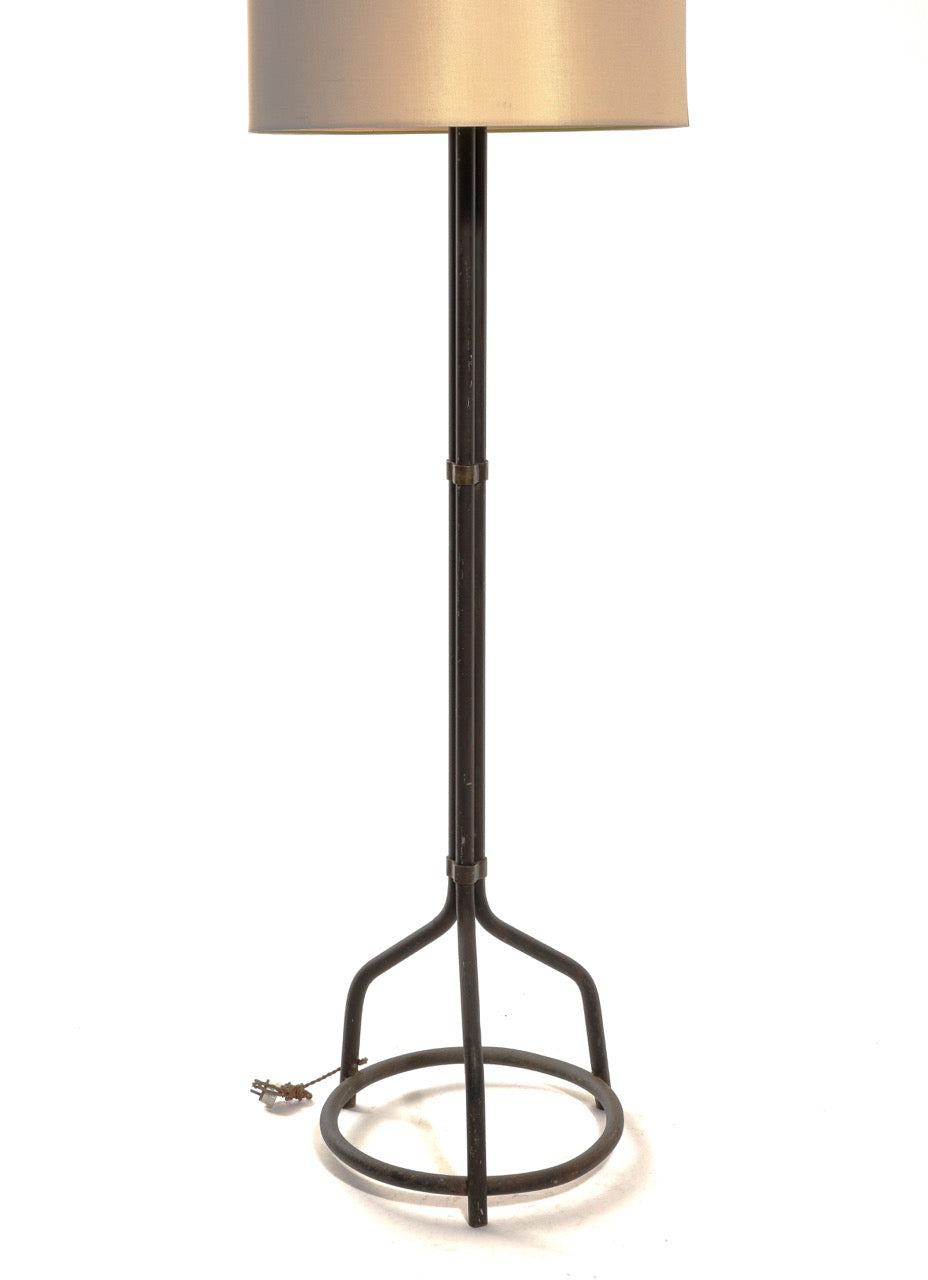 Brutalist Tripod Steel Tube Floor Lamp with Brass Details - France 1970's