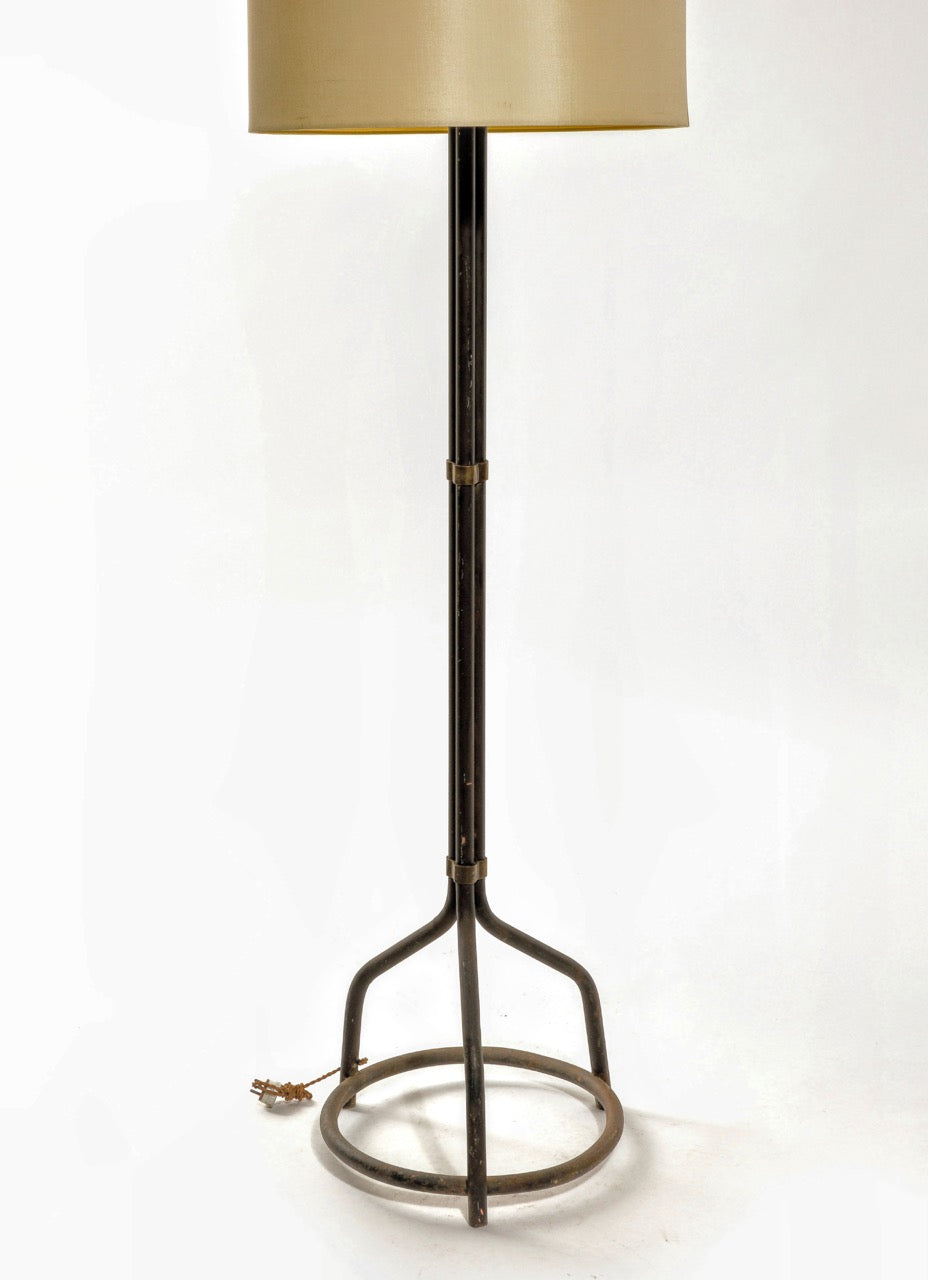 Brutalist Tripod Steel Tube Floor Lamp with Brass Details - France 1970's