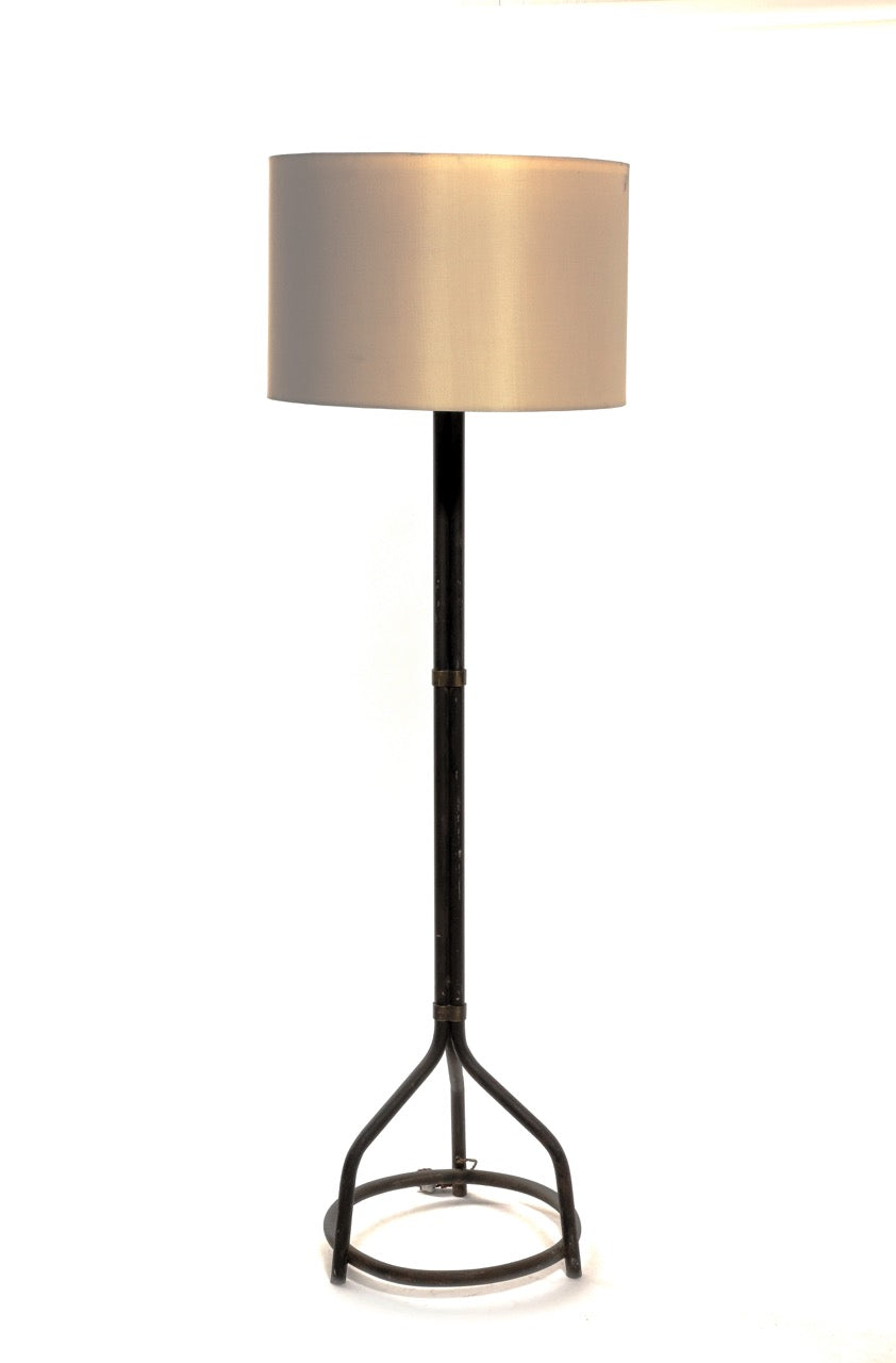 Brutalist Tripod Steel Tube Floor Lamp with Brass Details - France 1970's