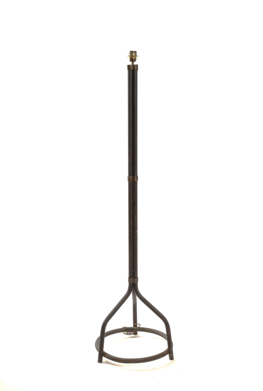 Brutalist Tripod Steel Tube Floor Lamp with Brass Details - France 1970's