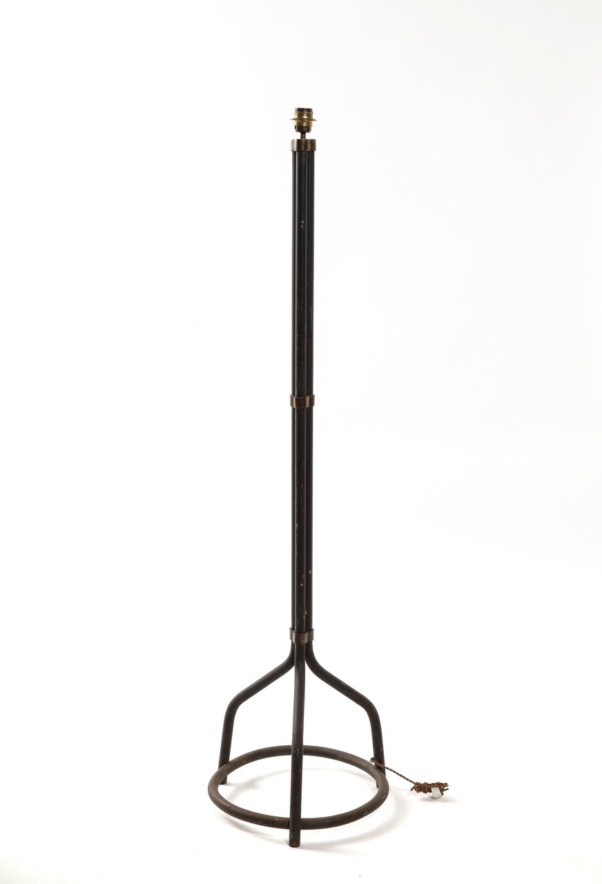 Brutalist Tripod Steel Tube Floor Lamp with Brass Details - France 1970's