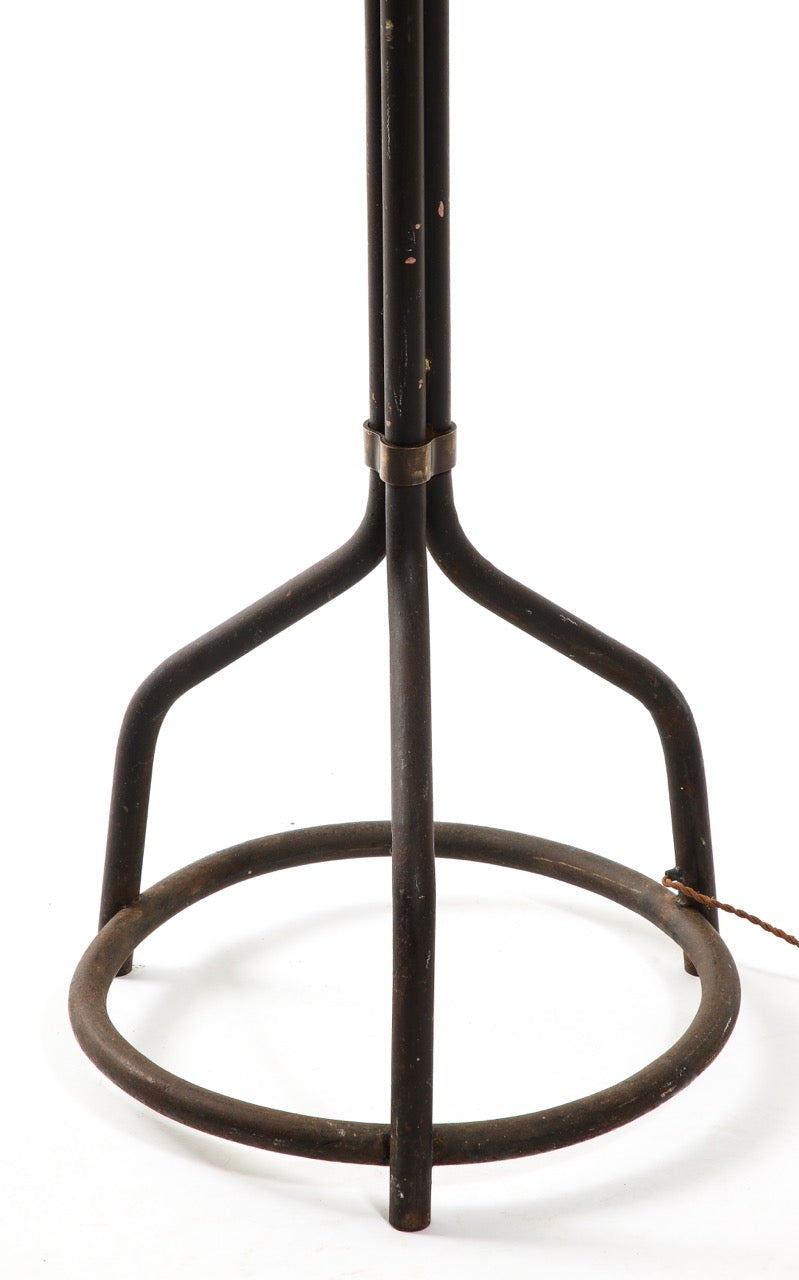 Brutalist Tripod Steel Tube Floor Lamp with Brass Details - France 1970's