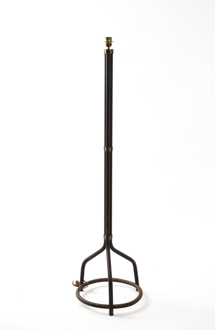 Brutalist Tripod Steel Tube Floor Lamp with Brass Details - France 1970's