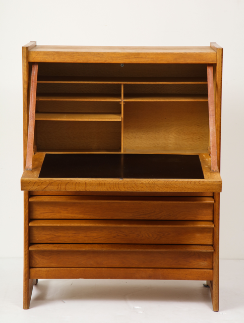 Solid Oak Cabinet and Desk by Guillerme et Chambron, France, 1960's