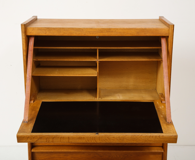 Solid Oak Cabinet and Desk by Guillerme et Chambron, France, 1960's