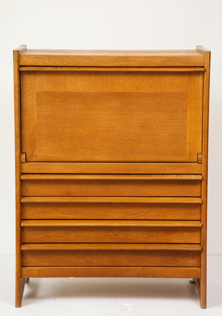 Solid Oak Cabinet and Desk by Guillerme et Chambron, France, 1960's