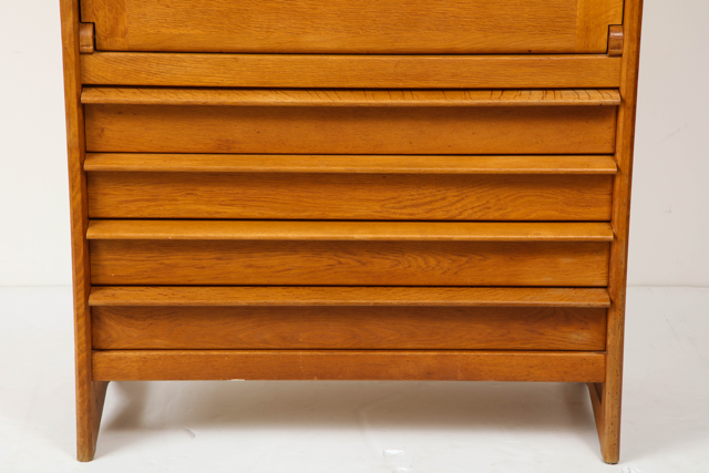 Solid Oak Cabinet and Desk by Guillerme et Chambron, France, 1960's