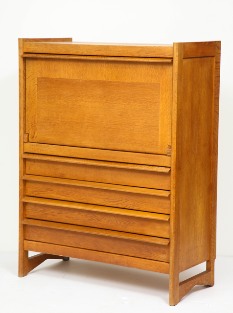 Solid Oak Cabinet and Desk by Guillerme et Chambron, France, 1960's