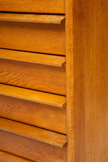 Solid Oak Cabinet and Desk by Guillerme et Chambron, France, 1960's