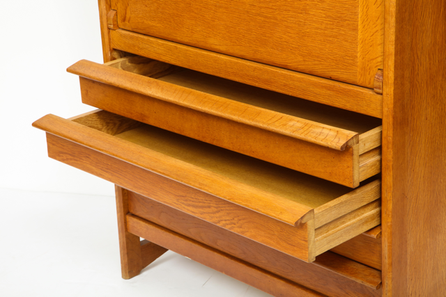 Solid Oak Cabinet and Desk by Guillerme et Chambron, France, 1960's