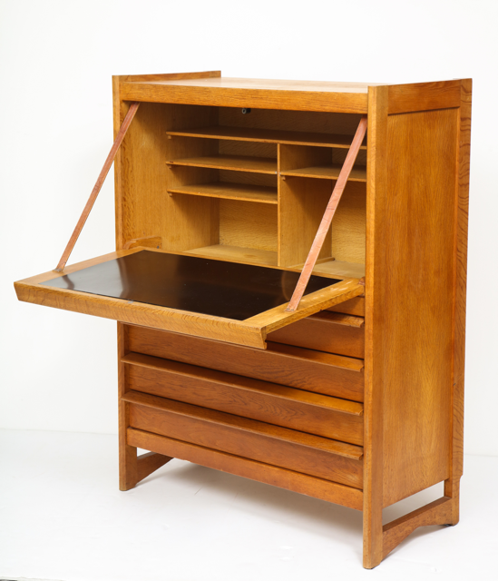 Solid Oak Cabinet and Desk by Guillerme et Chambron, France, 1960's